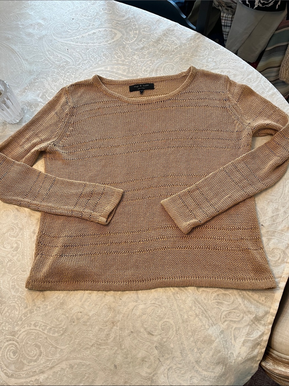 rag & bone Open-Knit Scoop Neck Sweater in Camel Size Small